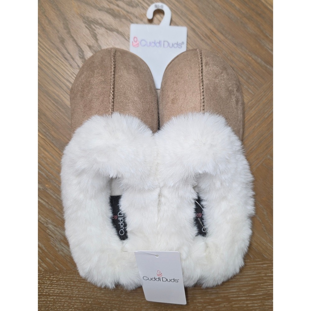 Cuddl Duds Womens Faux Fur Suede Slippers Amphora Tan Small 5-6 03LZP06821 NWT
